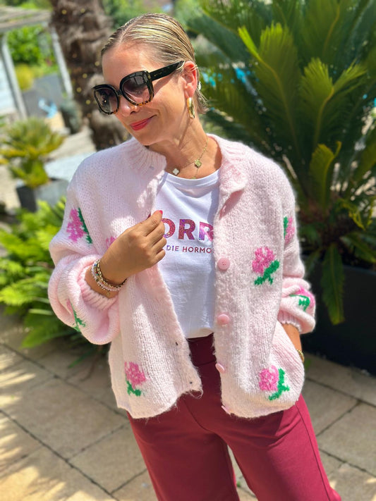 Kuschel Strickjacke ROSES in Rosa