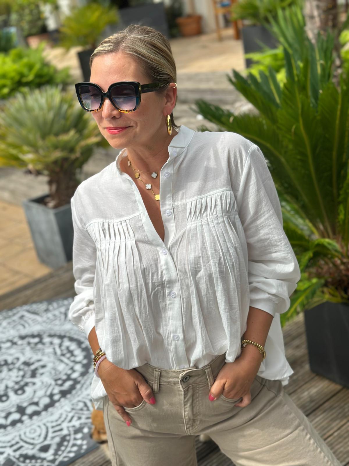 Geraffte Herbst-Bluse in Weiss