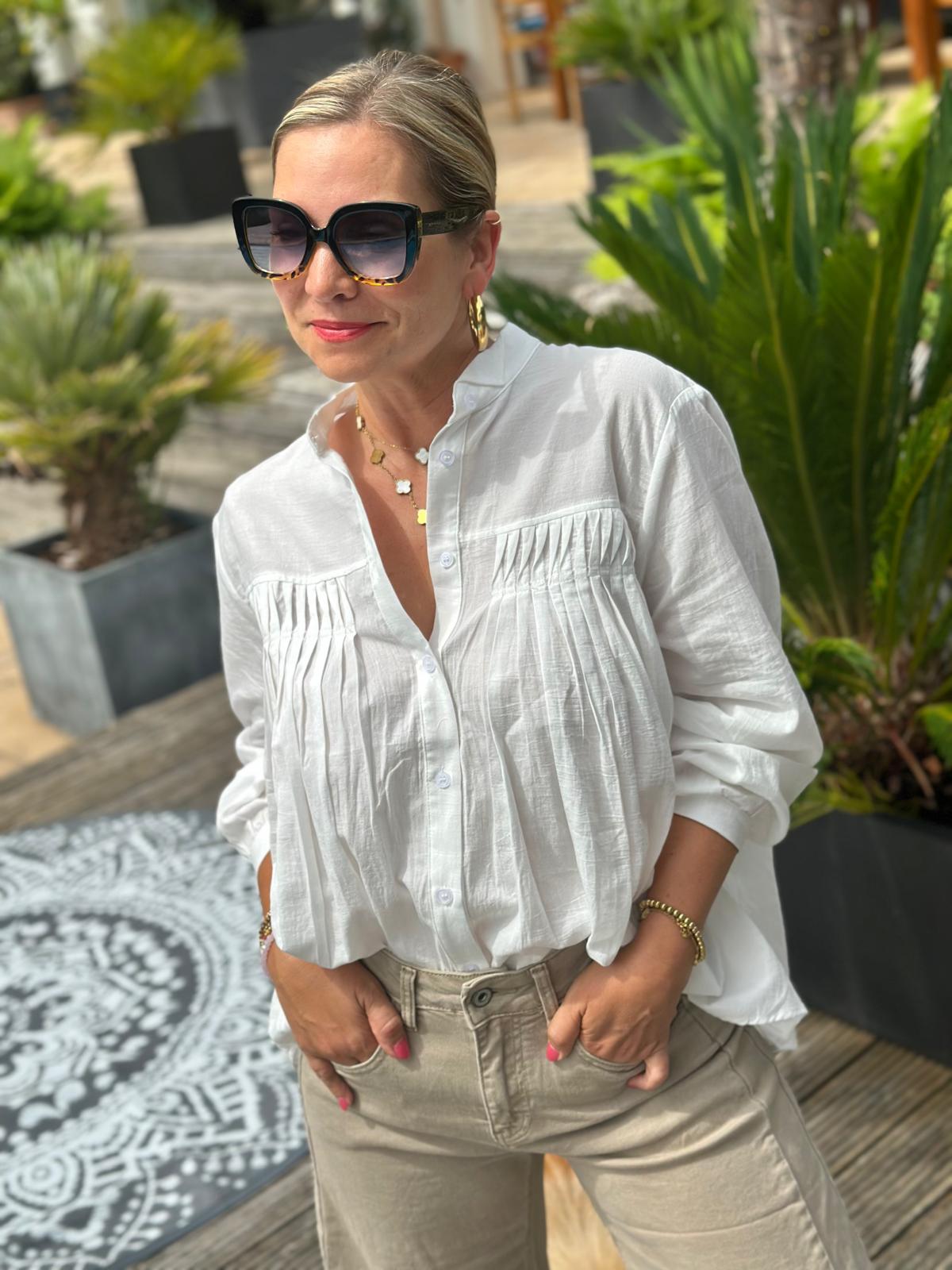 Geraffte Herbst-Bluse in Weiss