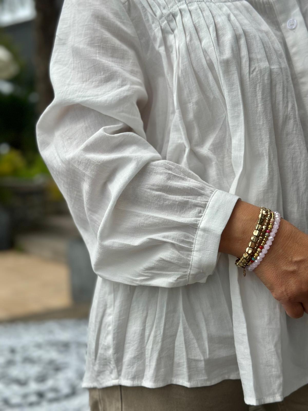 Geraffte Herbst-Bluse in Weiss