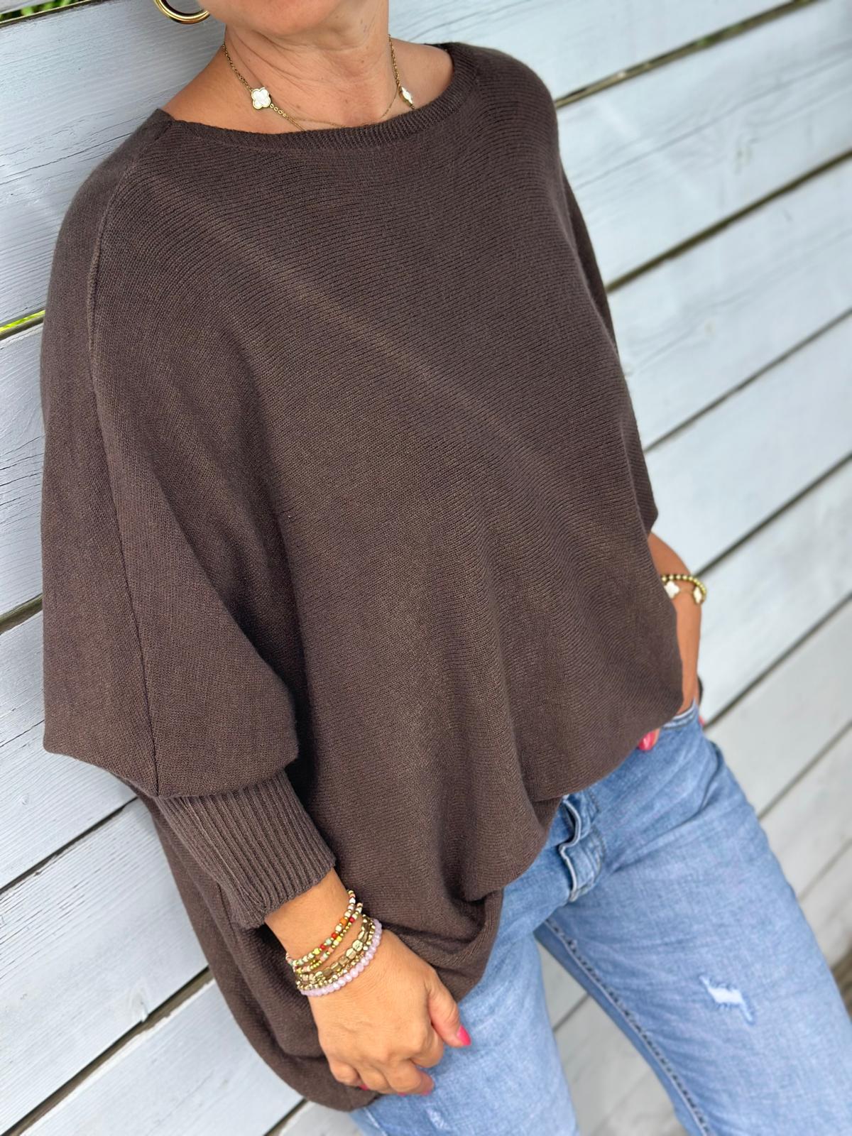 Langer Kuschelpulli in Chocolate