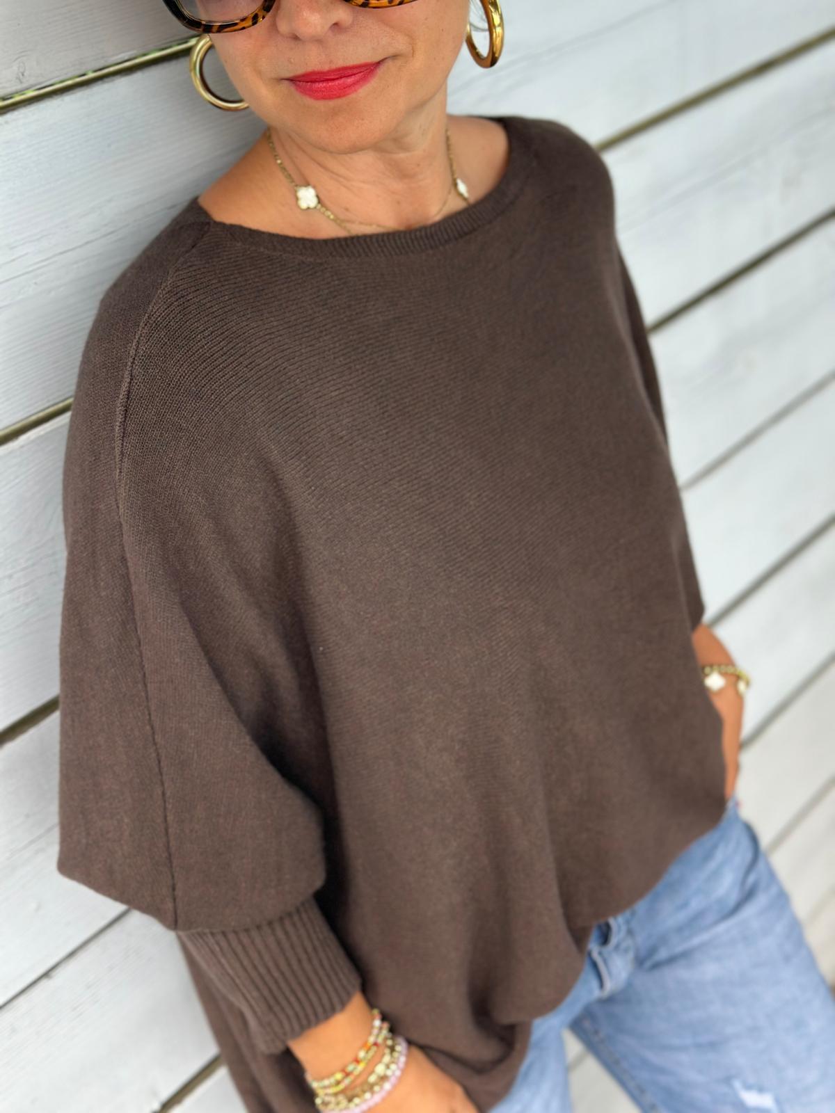 Langer Kuschelpulli in Chocolate