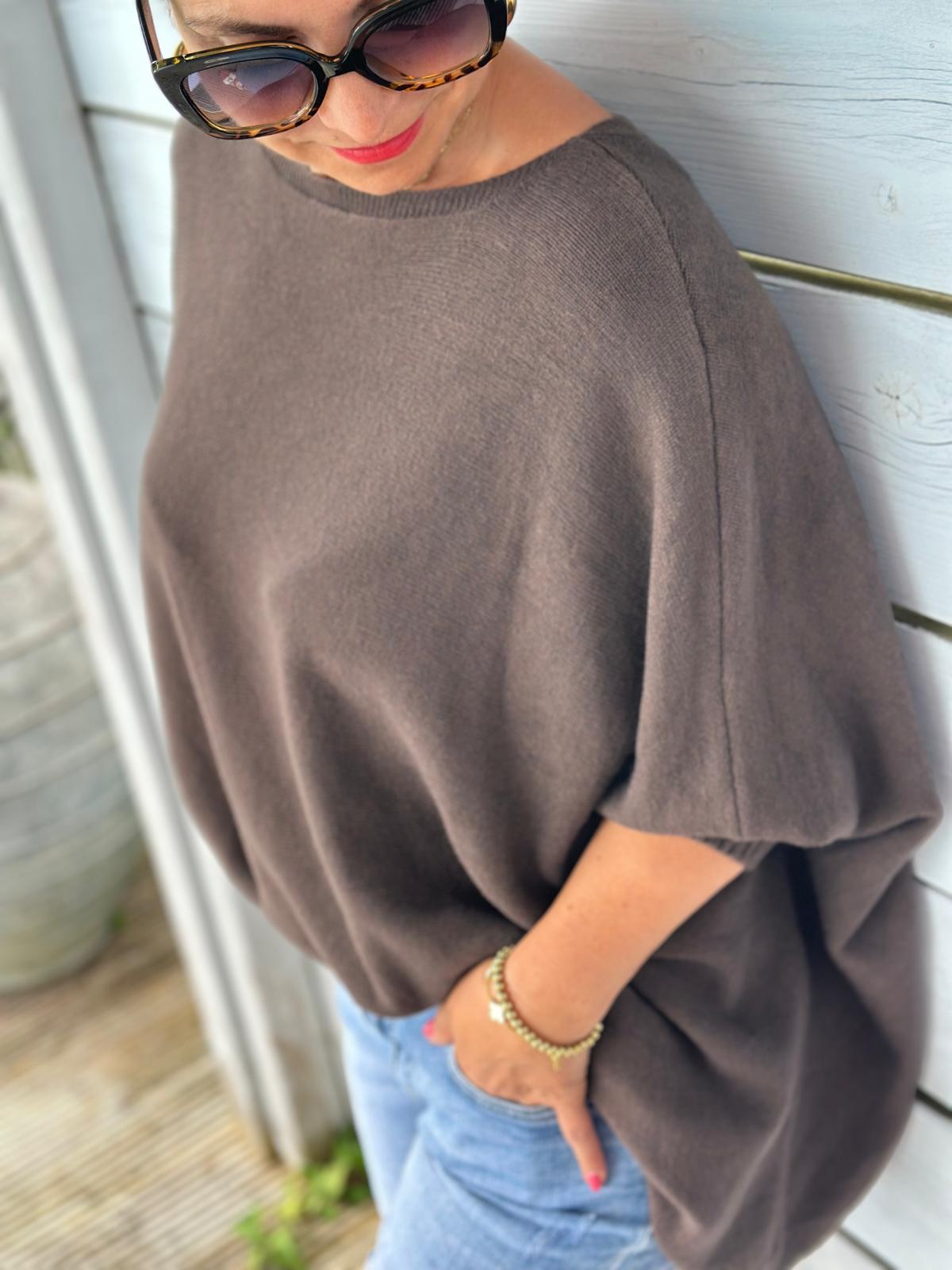 Langer Kuschelpulli in Chocolate