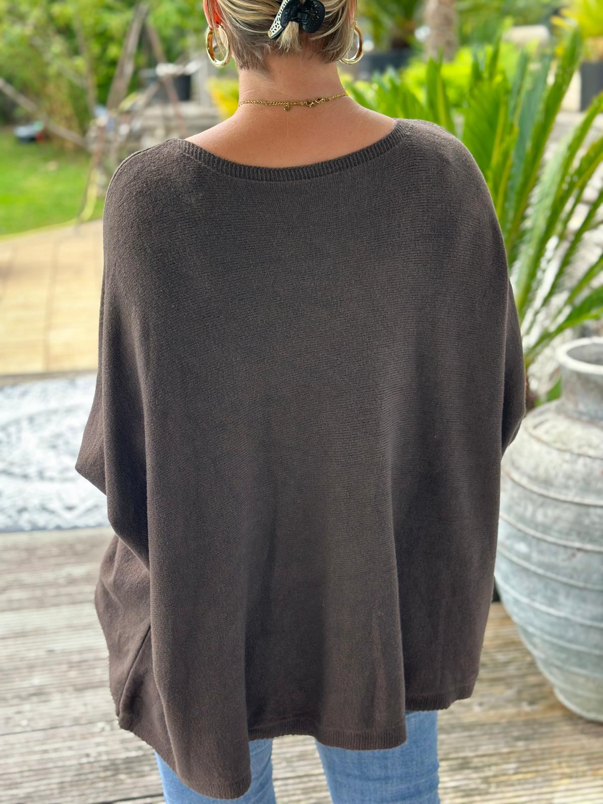 Langer Kuschelpulli in Chocolate