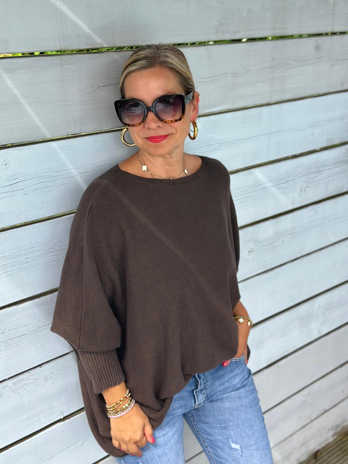 Langer Kuschelpulli in Chocolate