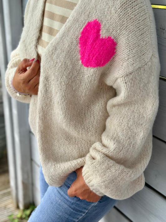 Süße Kuschelstrickjacke SMILE MORE in Weiss/Pink