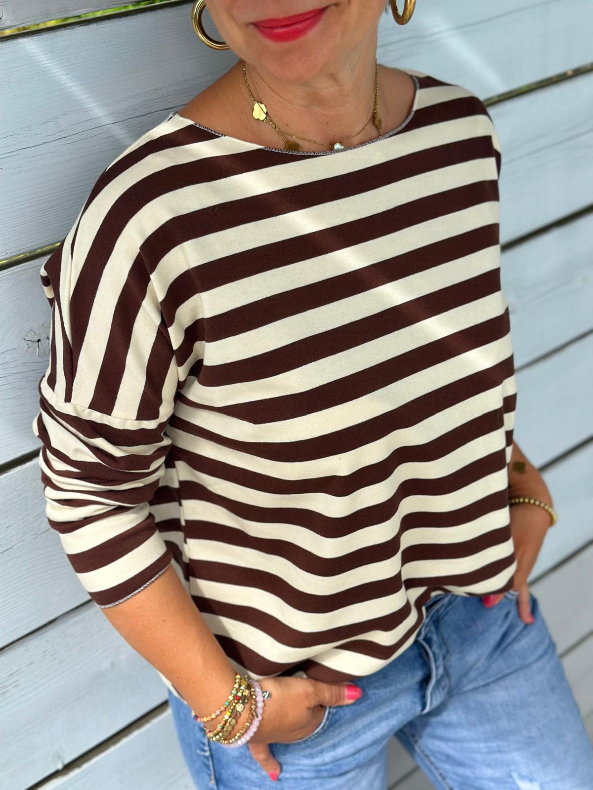 Leichtes Shirt STREIFEN in Chocolate/Weiss