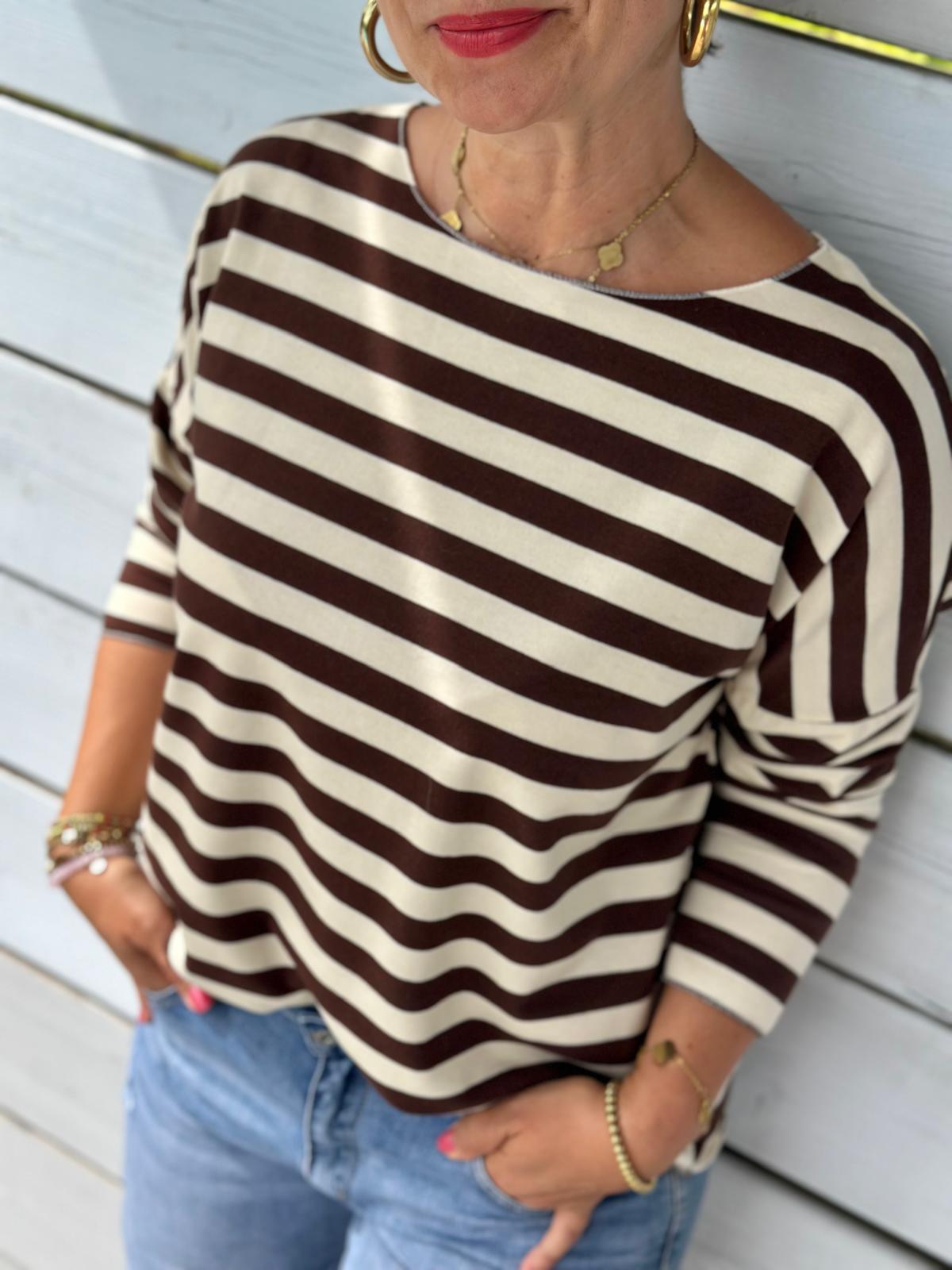 Leichtes Shirt STREIFEN in Chocolate/Weiss