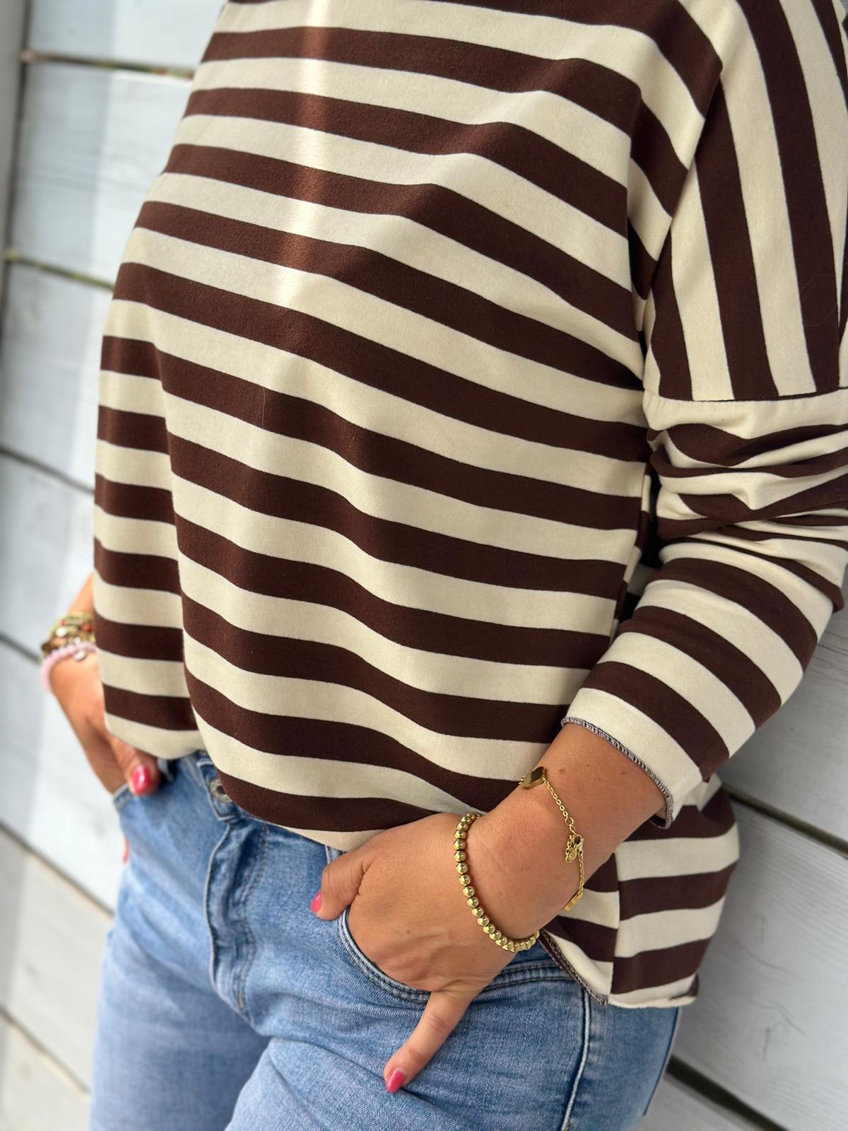 Leichtes Shirt STREIFEN in Chocolate/Weiss