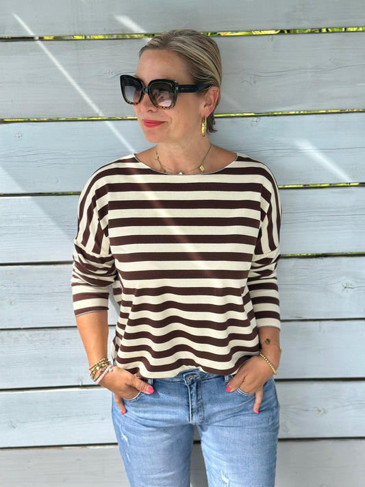 Leichtes Shirt STREIFEN in Chocolate/Weiss