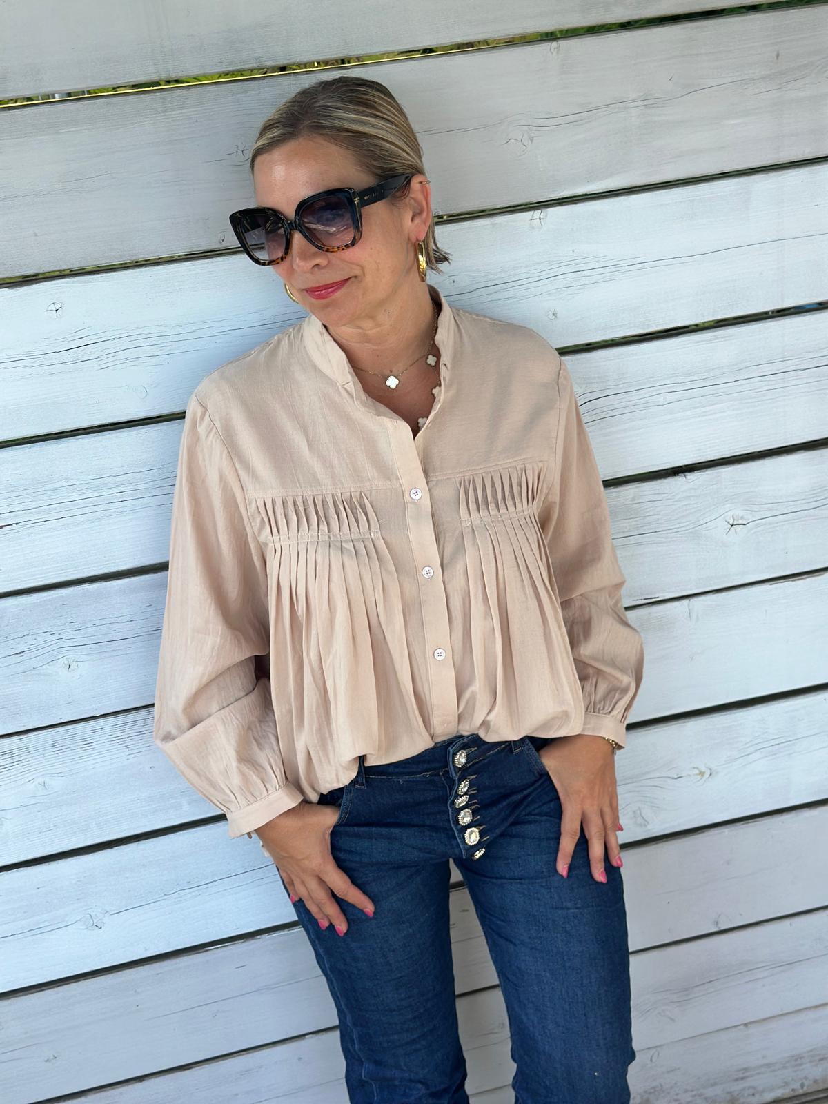 Geraffte Herbst-Bluse in Cremé