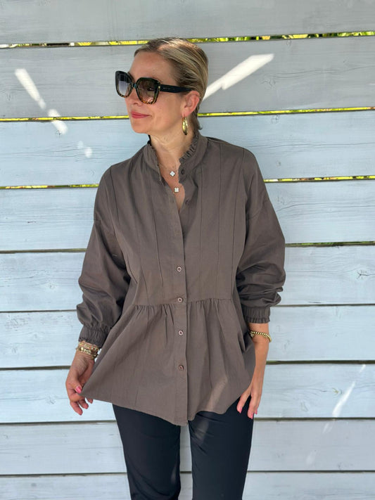 Geraffte Highlight-Bluse in Chocolate