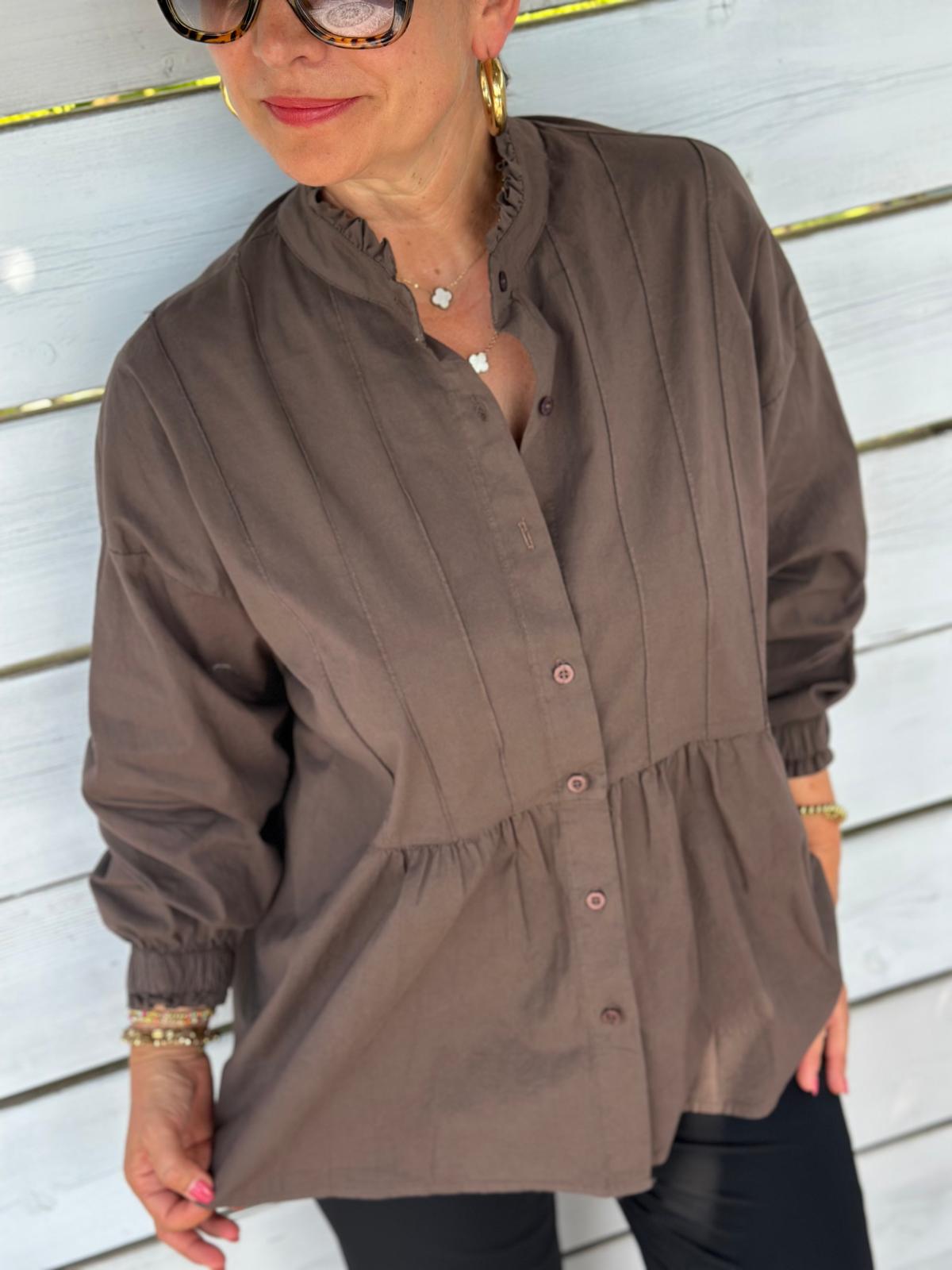 Geraffte Highlight-Bluse in Chocolate