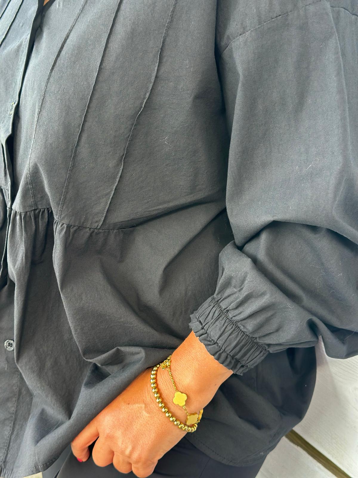 Geraffte Highlight-Bluse in Schwarz