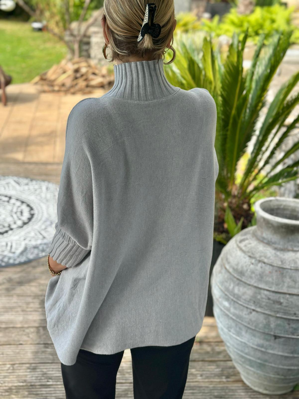Süßer Rollkragen Pulli mit 3/4 Arm in Grau (lang)