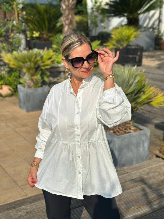 Geraffte Highlight-Bluse in Weiss