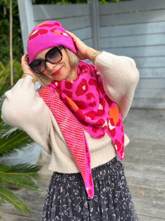 LEO LOVE Dreiecks-Schal in Pink/Orange