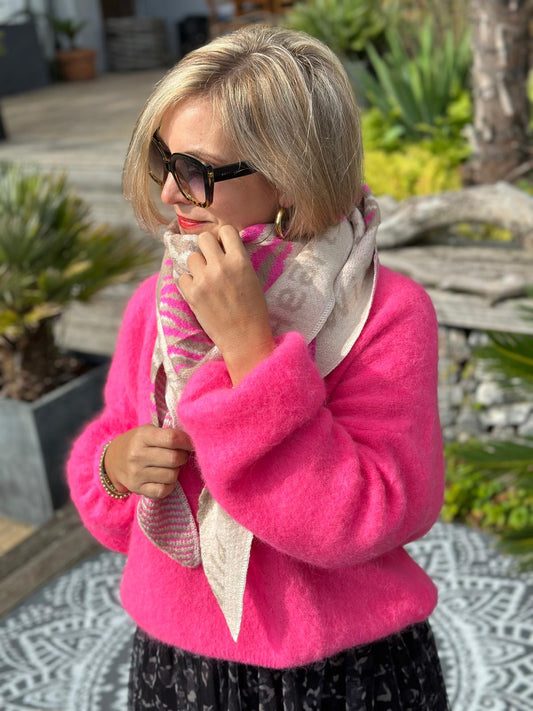 LOVELY ZEBRA Dreiecks-Schal in Cremé/Pink