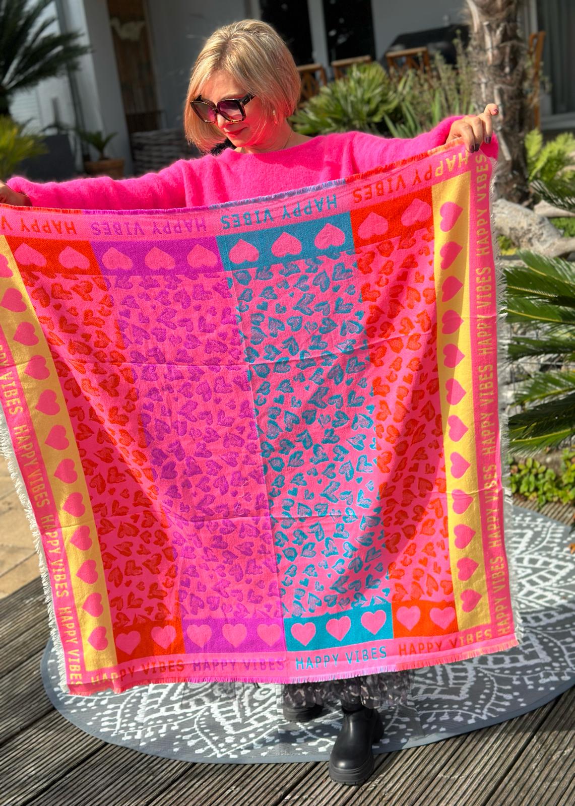 Lieblings Schal "HAPPY VIBES" in PINK/BLUE