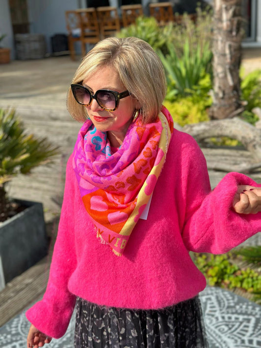 Lieblings Schal "HAPPY VIBES" in PINK/BLUE