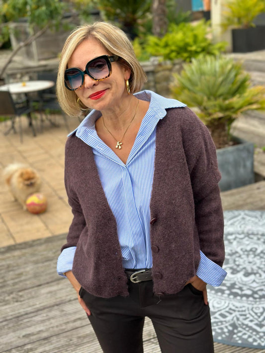 Kuschel Strickjacke "GIULIA" in DARK FLIEDER