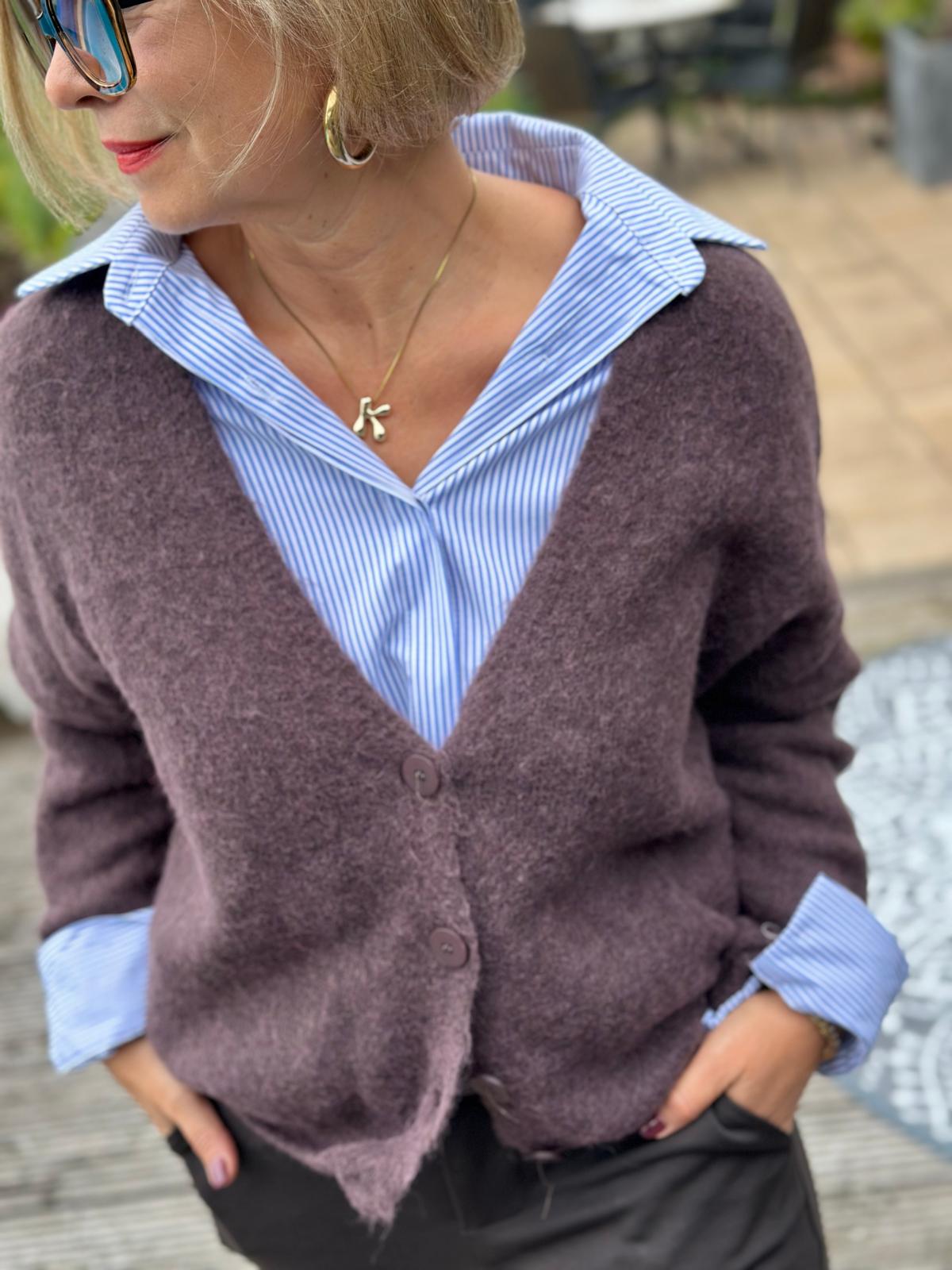 Kuschel Strickjacke "GIULIA" in DARK FLIEDER