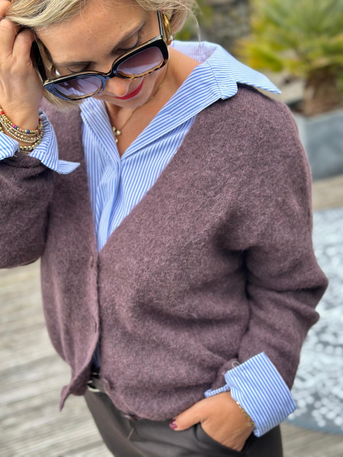 Kuschel Strickjacke "GIULIA" in DARK FLIEDER