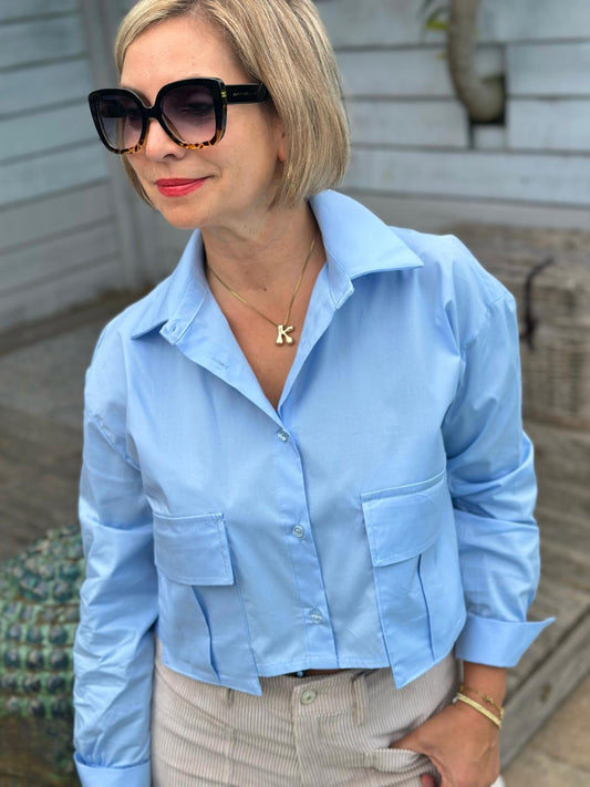 Cropped Bluse "MIRA" in Hellblau