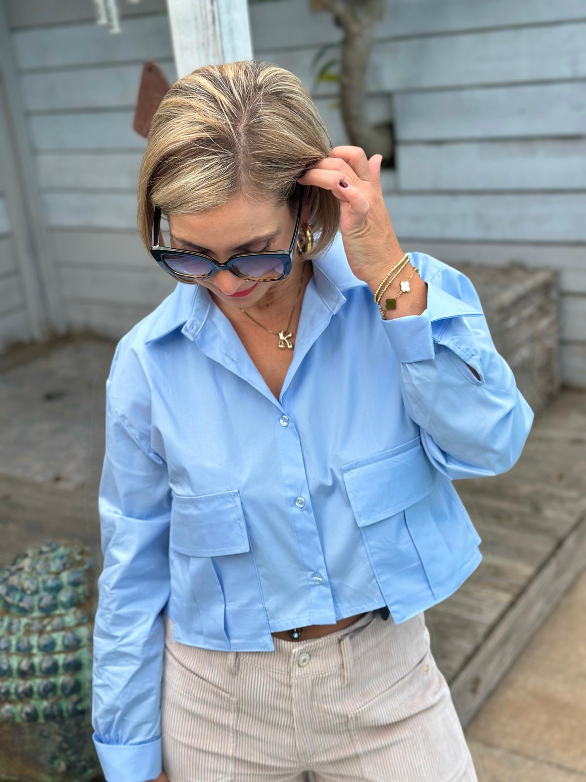 Cropped Bluse "MIRA" in Hellblau