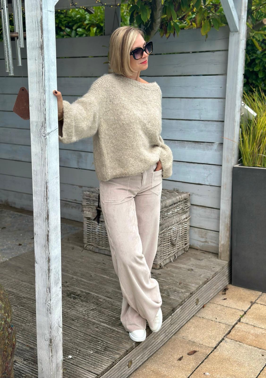 Weit geschnittener Onesize Pulli "SUPERFLAUSCH" in Beige