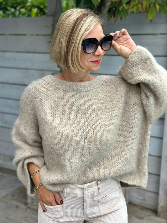 Weit geschnittener Onesize Pulli "SUPERFLAUSCH" in Beige
