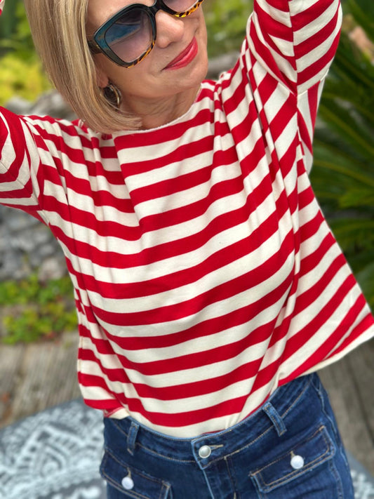 Leichtes Shirt STREIFEN in Rot/Cremé