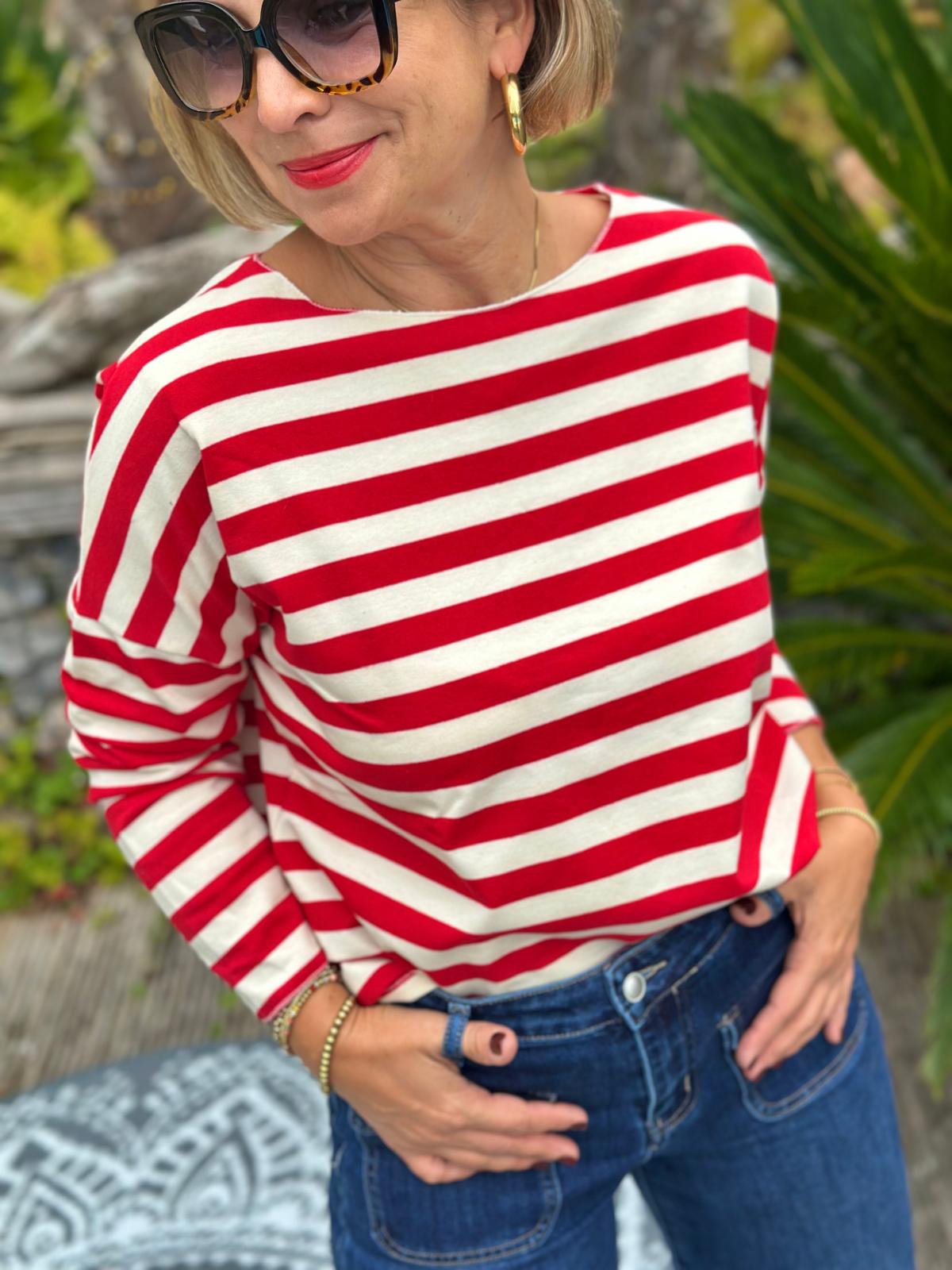 Leichtes Shirt STREIFEN in Rot/Cremé