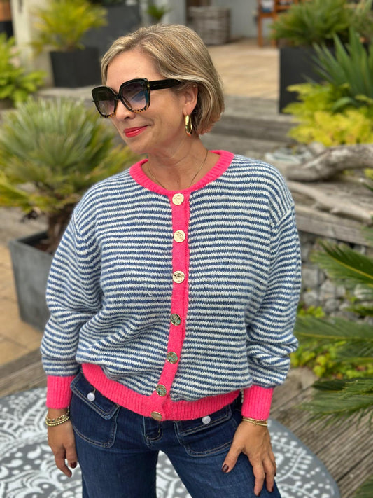 Süße Herbststrickjacke in Blau/Weiss STRIPES
