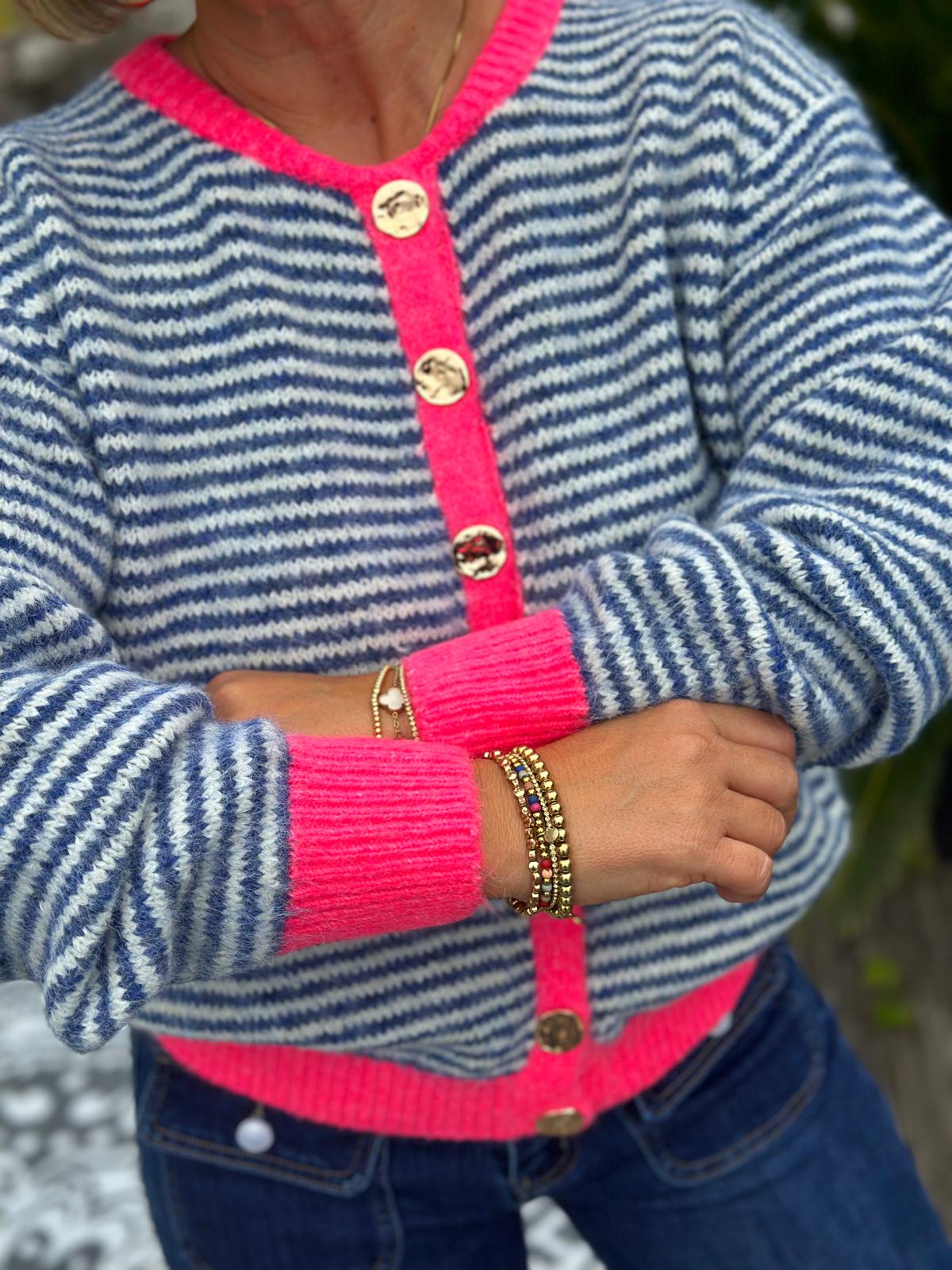 Süße Herbststrickjacke in Blau/Weiss STRIPES