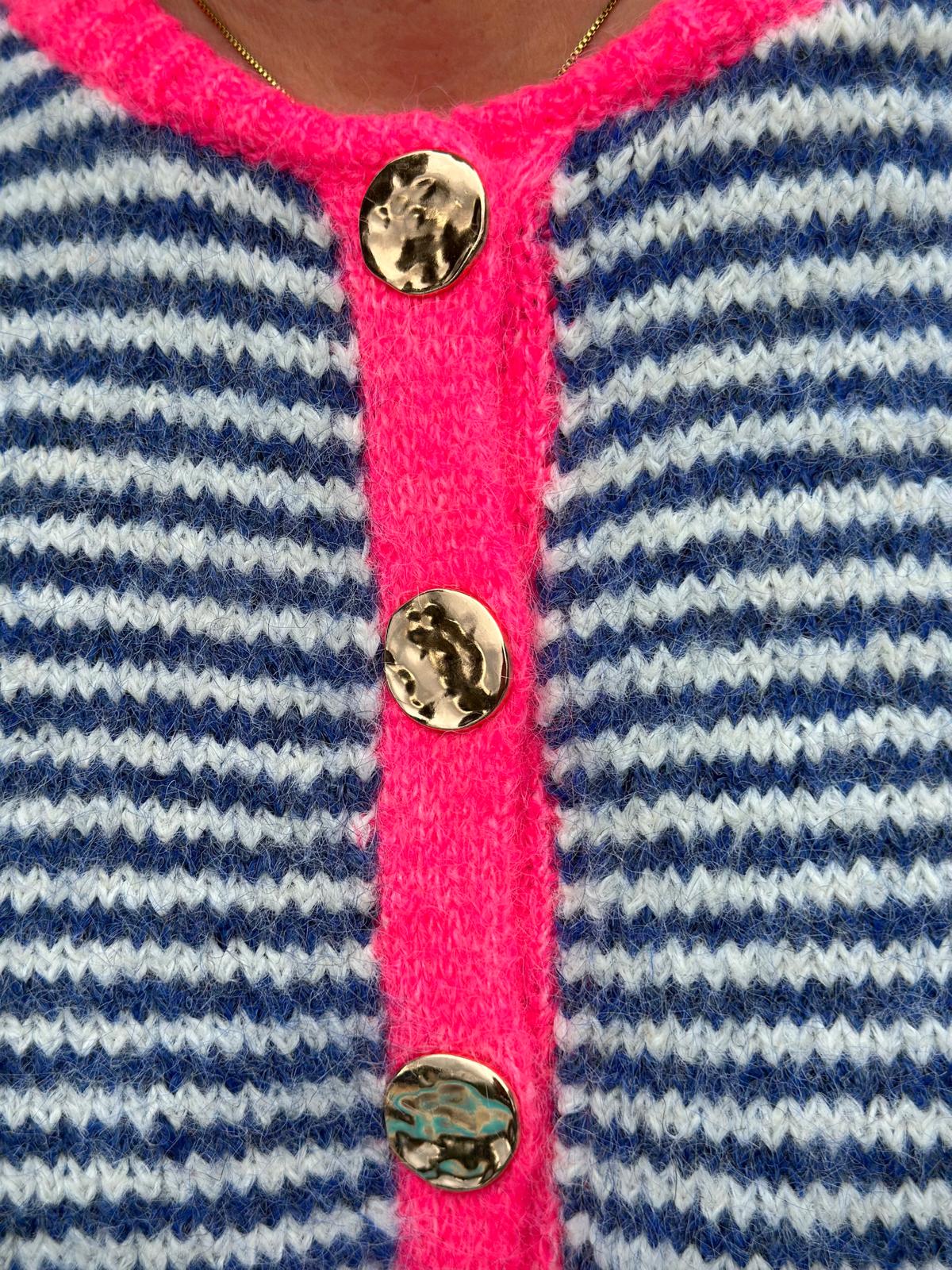 Süße Herbststrickjacke in Blau/Weiss STRIPES