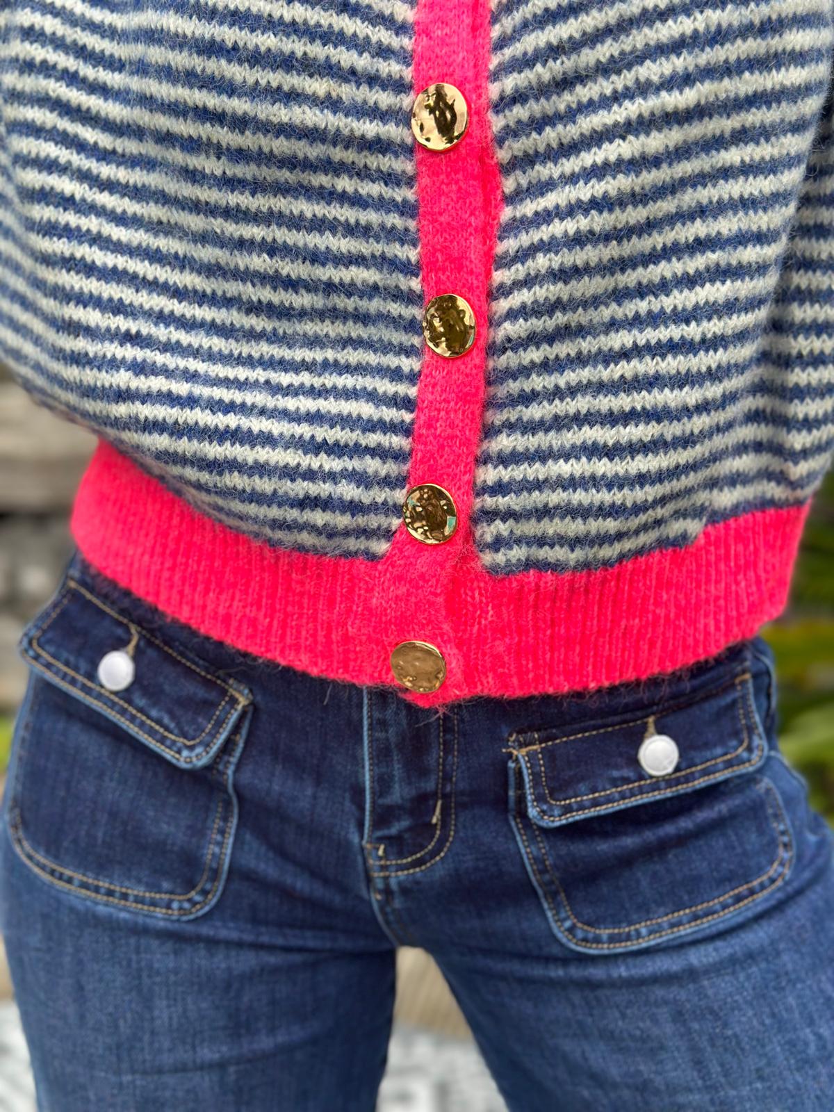Süße Herbststrickjacke in Blau/Weiss STRIPES