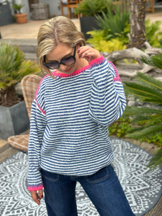Süßer Herbst-Pulli in Blau/Weiss STRIPES