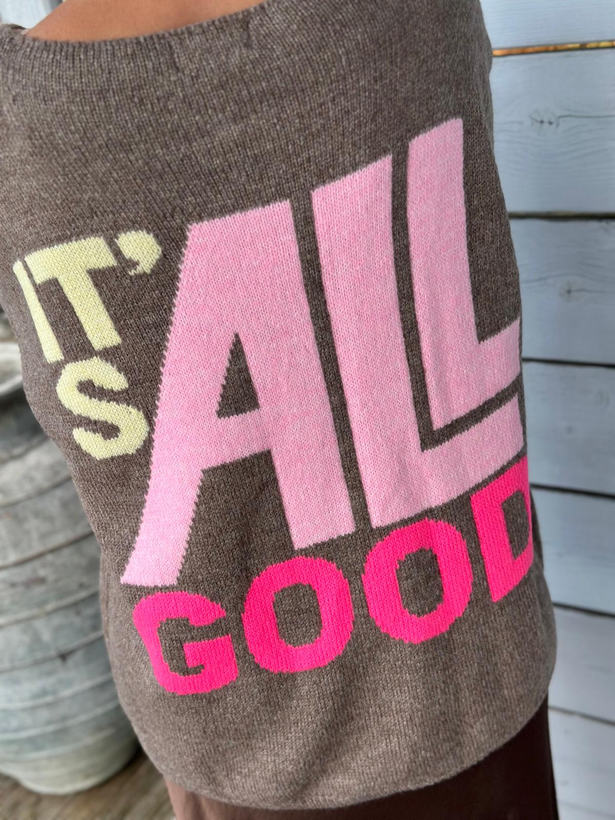 Weit geschnittener Lieblingspulli "IT´S ALL GOOD" in Braun