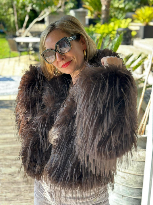 Fluffige Felljacke in Chocolate