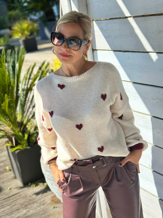 Süßer HERZI Pullover in Beige/Bordeaux