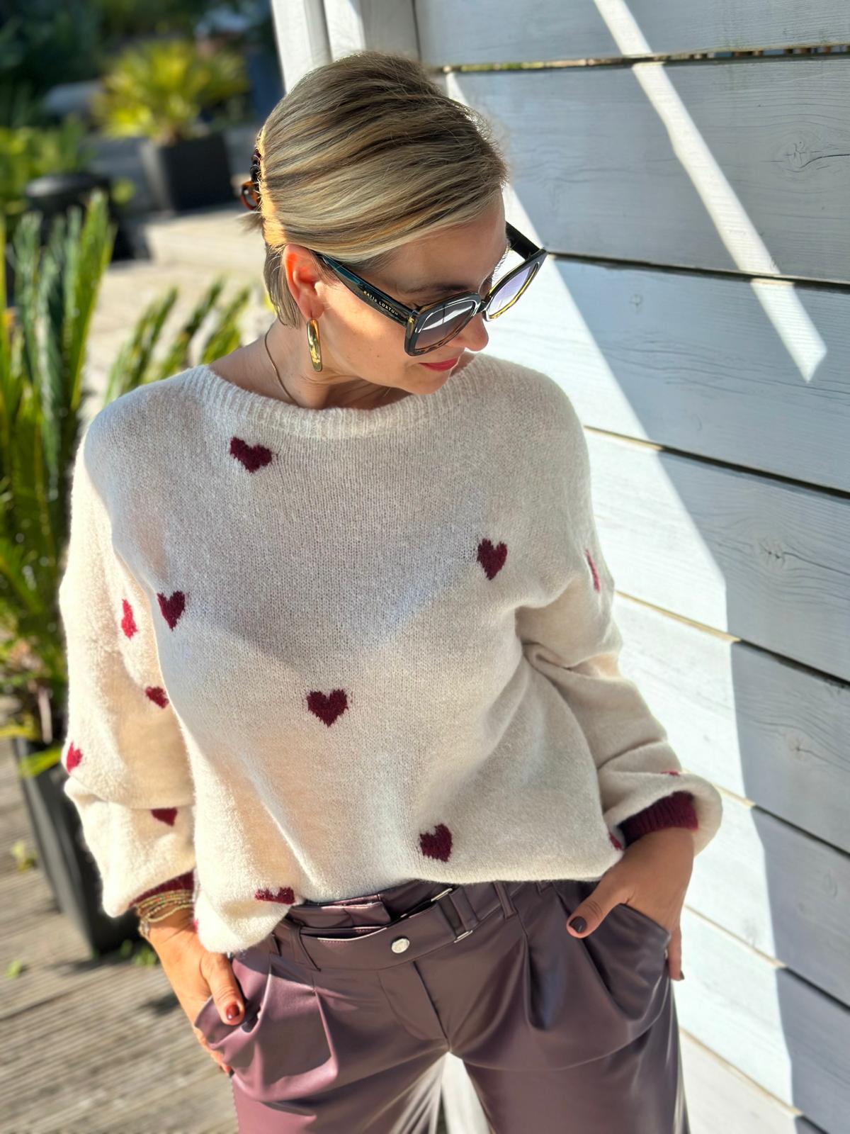 Süßer HERZI Pullover in Beige/Bordeaux