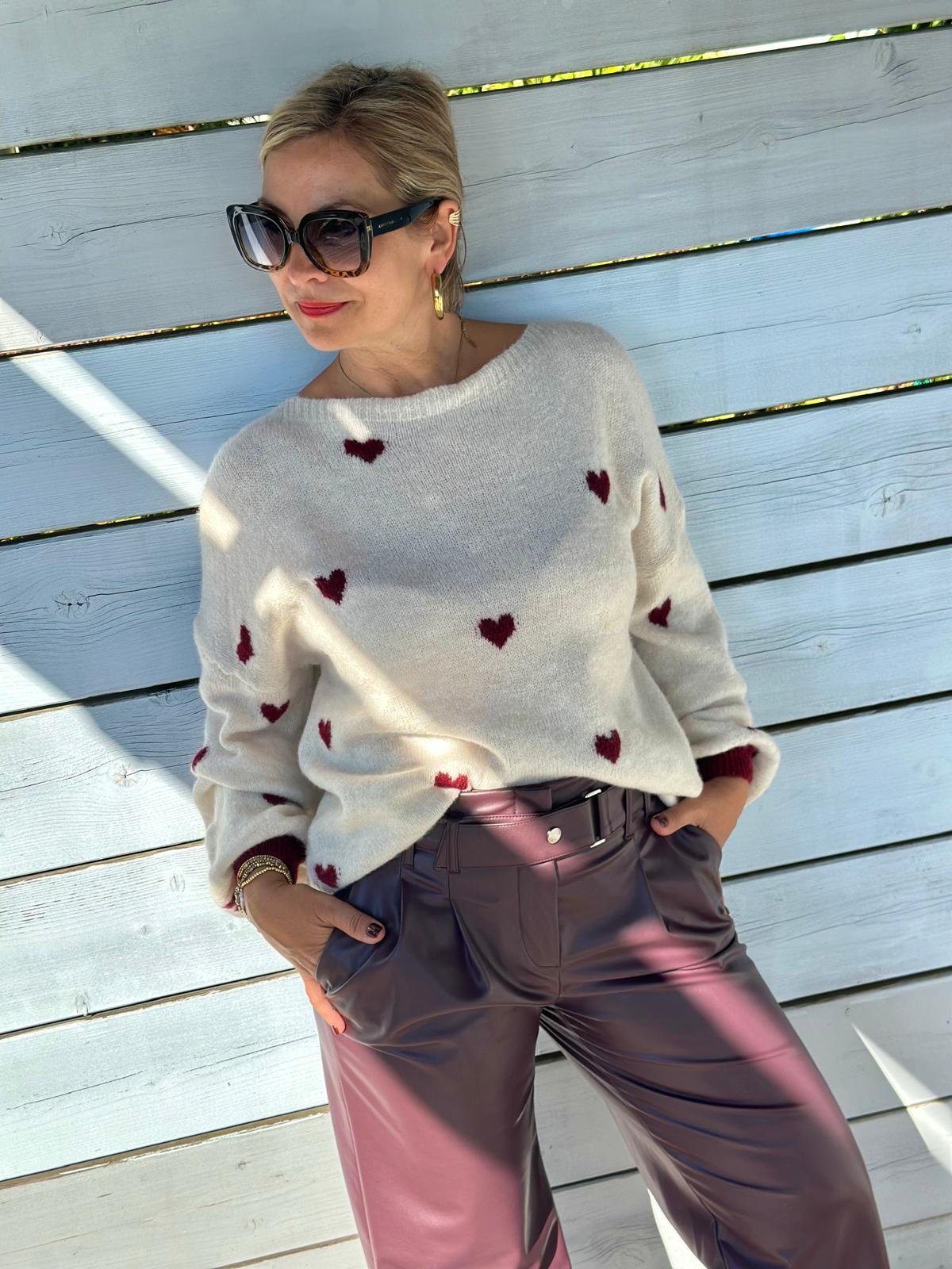 Süßer HERZI Pullover in Beige/Bordeaux