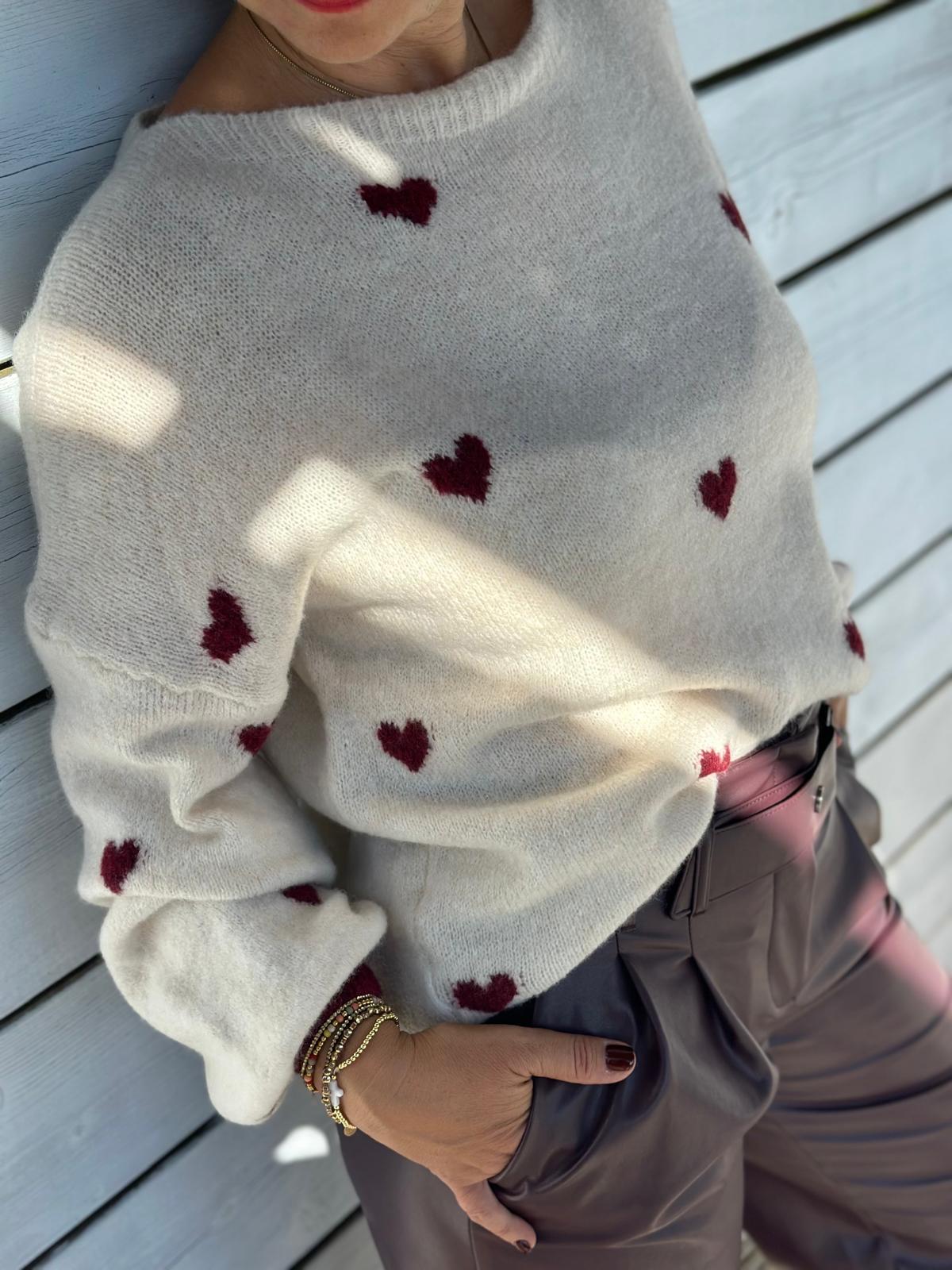 Süßer HERZI Pullover in Beige/Bordeaux
