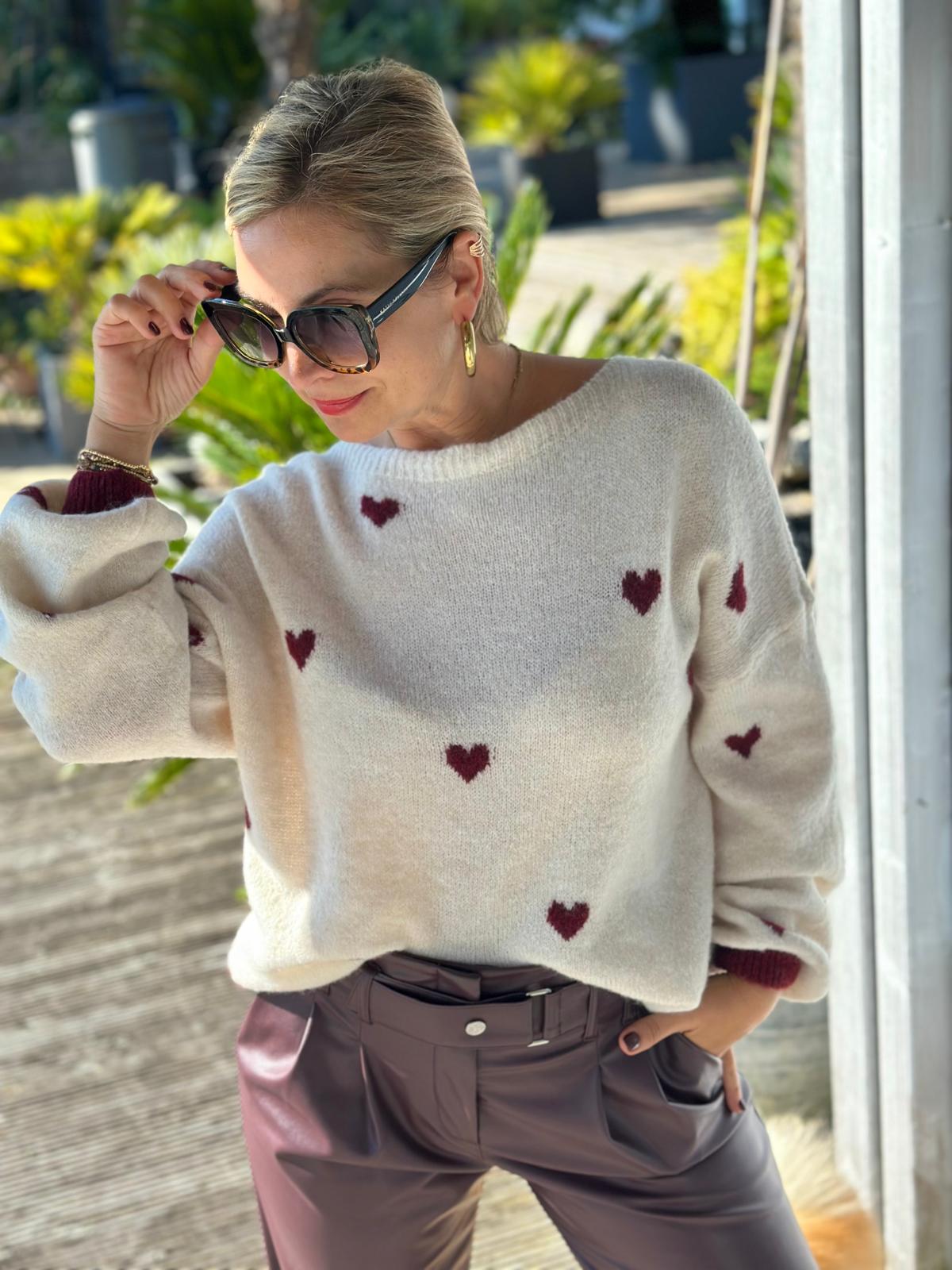 Süßer HERZI Pullover in Beige/Bordeaux