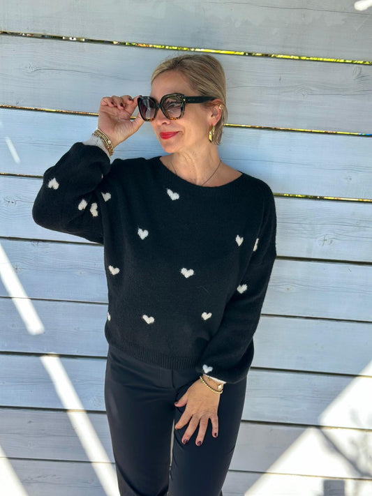 Süßer HERZI Pullover in Schwarz/Wollweiss