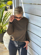 Leichter Cashmere Streifenpulli in Camel/Schwarz