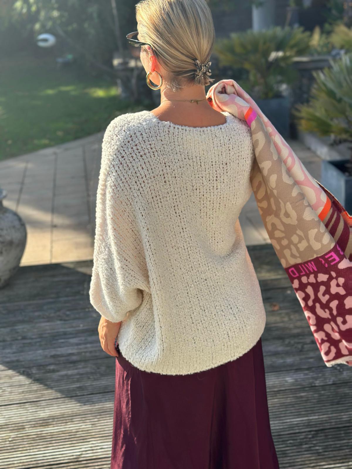 Süßer Onesize Grobstrick Pullover in Wollweiss
