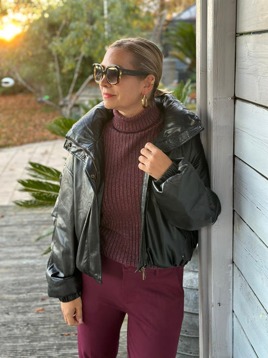 Gefütterte Kunstlederjacke in GLOSSY BLACK