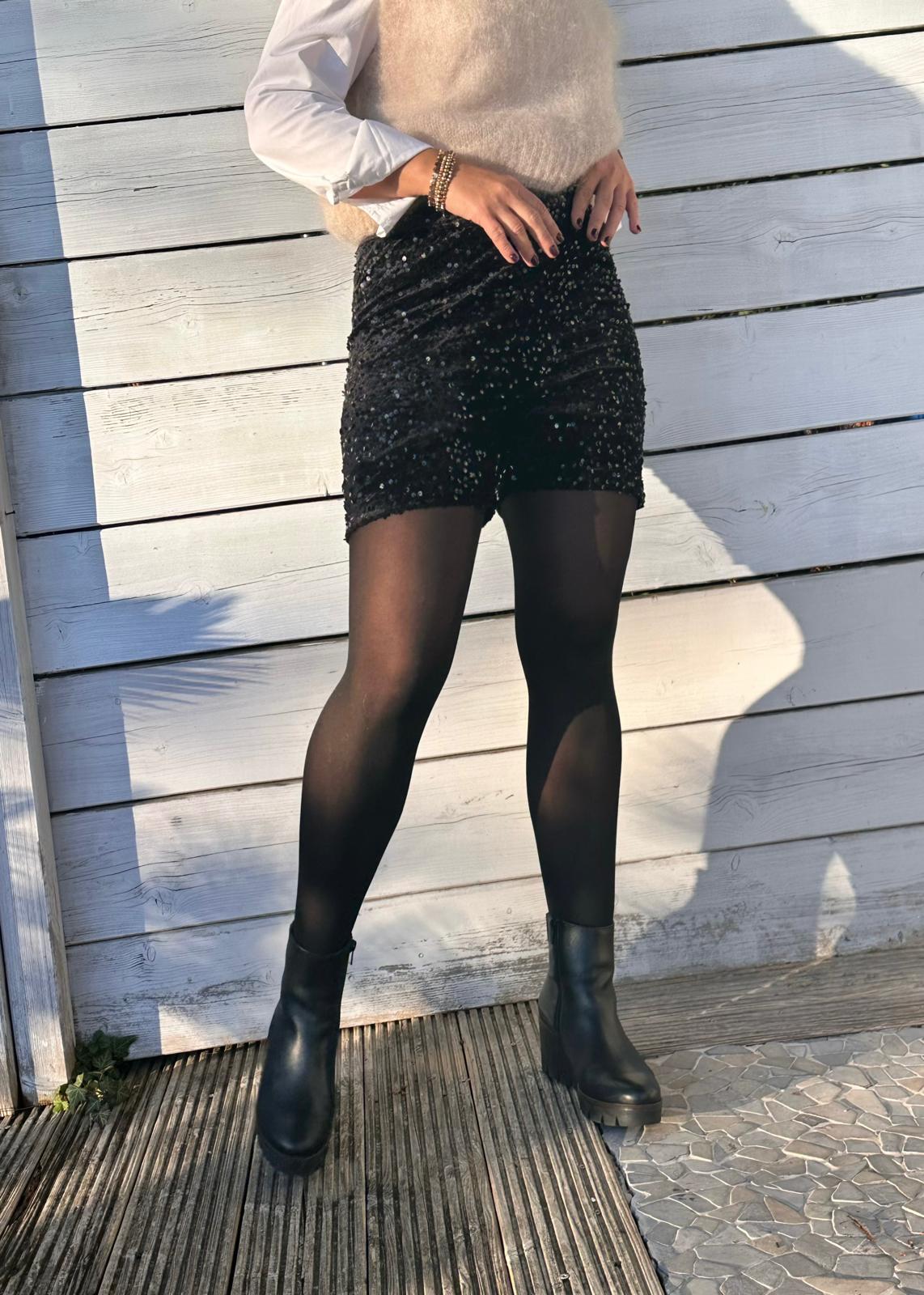 Zuckersüße Pailletten Shorts in FLASHY BLACK